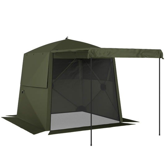 Photo of Outsunny Pop Up Gazebo Waterproof Instant Shelter with Awning Mesh Windows for Camping Patio 2 x 2 m, Army Green in Green colour on a white background