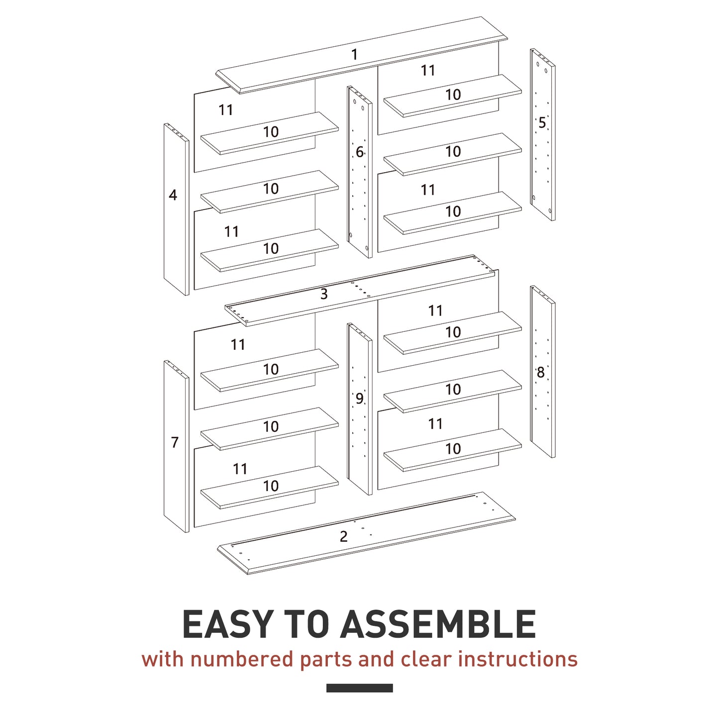 HOMCOM 16-Compartment Media Shelf- White