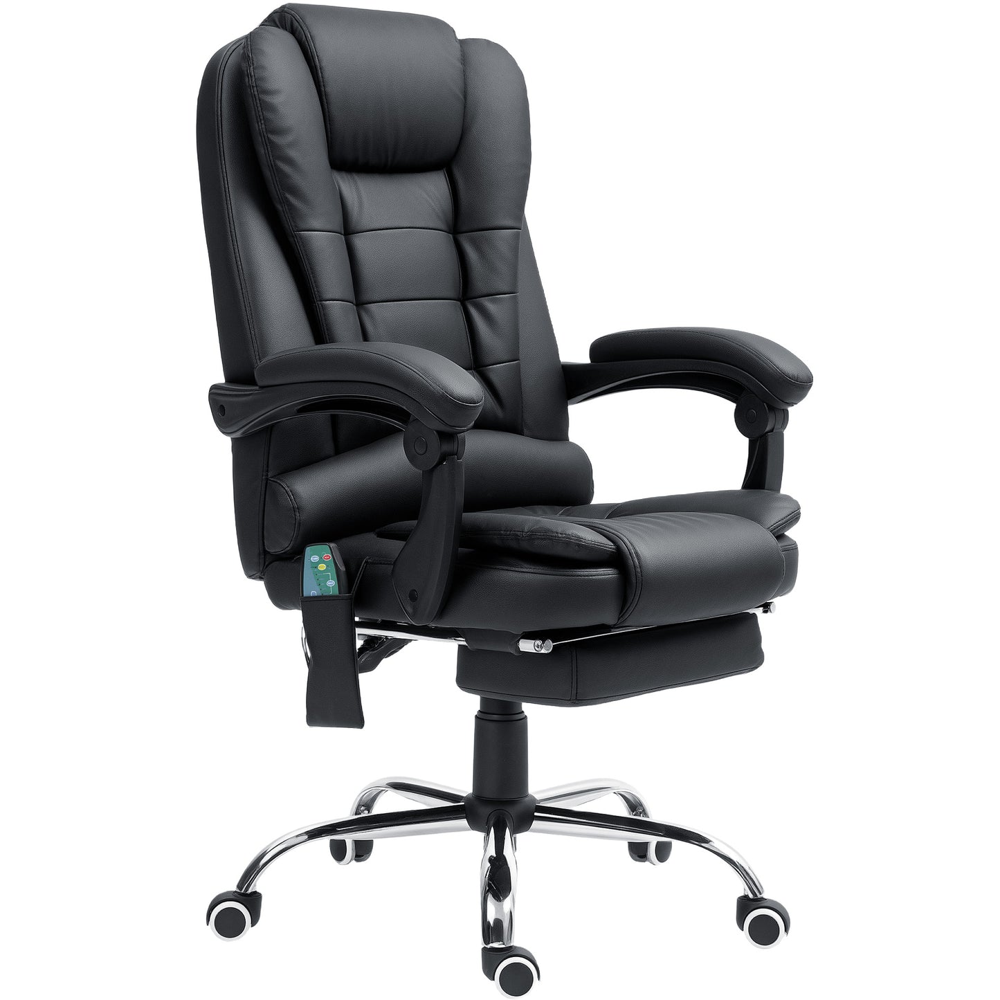 Photo of Vinsetto Office Chair with 6 Point Massage and Back Heat, PU Desk Chair with Footrest Adjustable Height and Swivel Wheels, Back Reclining, Black in Black colour on a white background