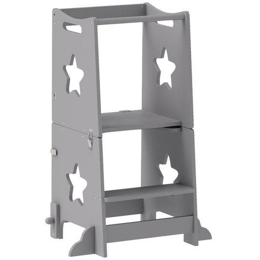 Photo of AIYAPLAY 2-in-1 Toddler Step Stool with Safety Rail for Kitchen, Bathroom, Grey in Grey colour on a white background