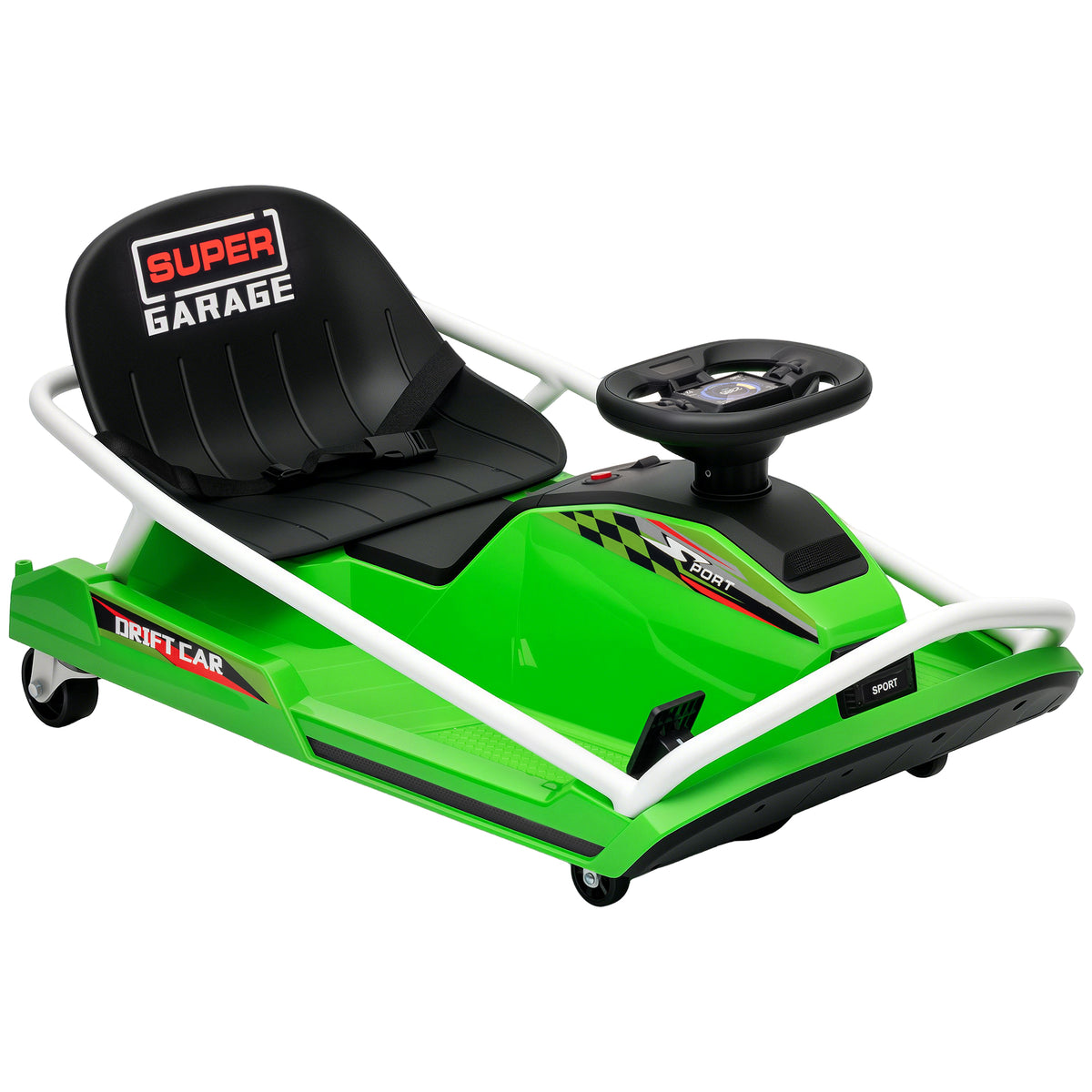 Photo of AIYAPLAY 24V Electric Go Kart for Kids with Drift Mode, 300W Brushless Motor, Soft Start and Dual Speed for Ages 6-10, Green in Green colour on a white background