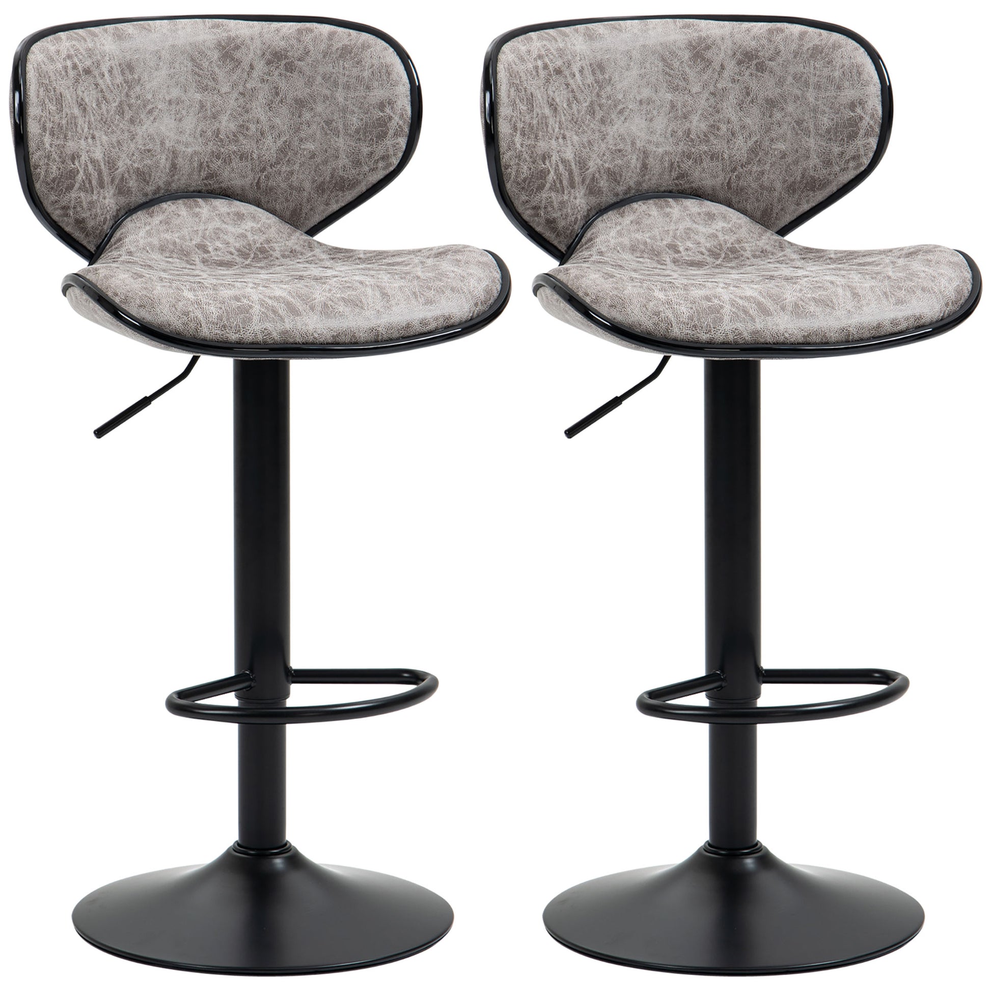 Photo of HOMCOM Bar Stool Set of 2 Microfiber Cloth Adjustable Height Armless Chairs with Swivel Seat, Grey in Grey colour on a white background