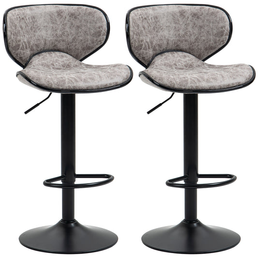 Photo of HOMCOM Bar Stool Set of 2 Microfiber Cloth Adjustable Height Armless Chairs with Swivel Seat, Grey in Grey colour on a white background