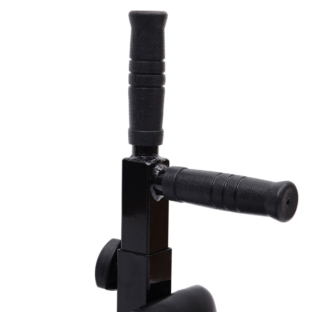 Close-up of the station's textured black foam grip handles