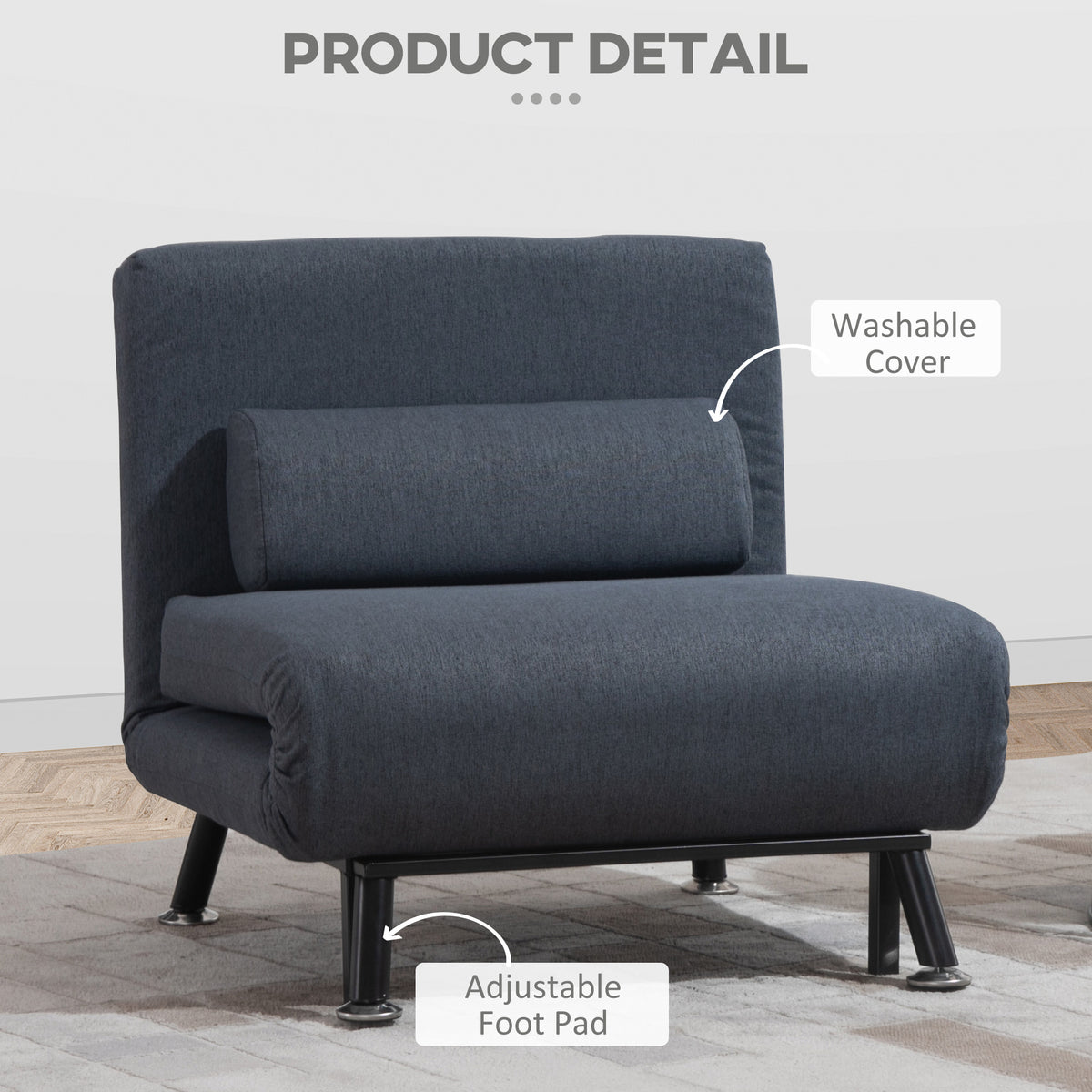 HOMCOM sleeper chair with removable washable cover and adjustable foot pads
