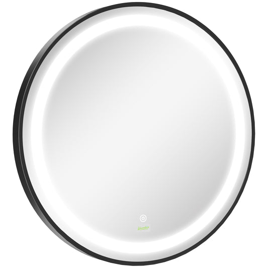 Photo of kleankin Round LED Bathroom Mirror, Dimmable Lighted Wall-Mounted Mirror with 3 Temperature Colours, Memory Function, Hardwired in Hardwired colour on a white background