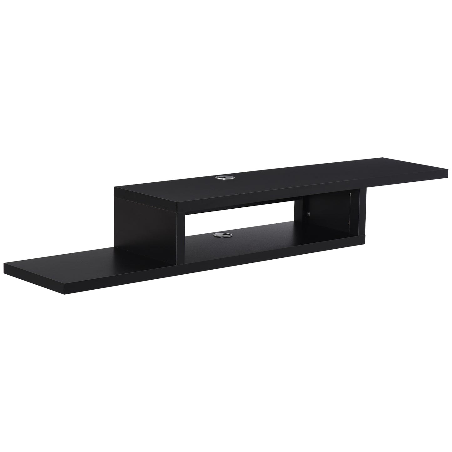 Photo of HOMCOM Floating TV Unit, Wall Mounted TV Stand with Open Shelf and 2 Cable Holes, Entertainment Unit for Living Room, Black in Black colour on a white background