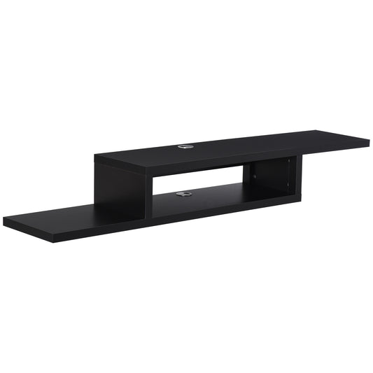 Photo of HOMCOM Floating TV Unit, Wall Mounted TV Stand with Open Shelf and 2 Cable Holes, Entertainment Unit for Living Room, Black in Black colour on a white background