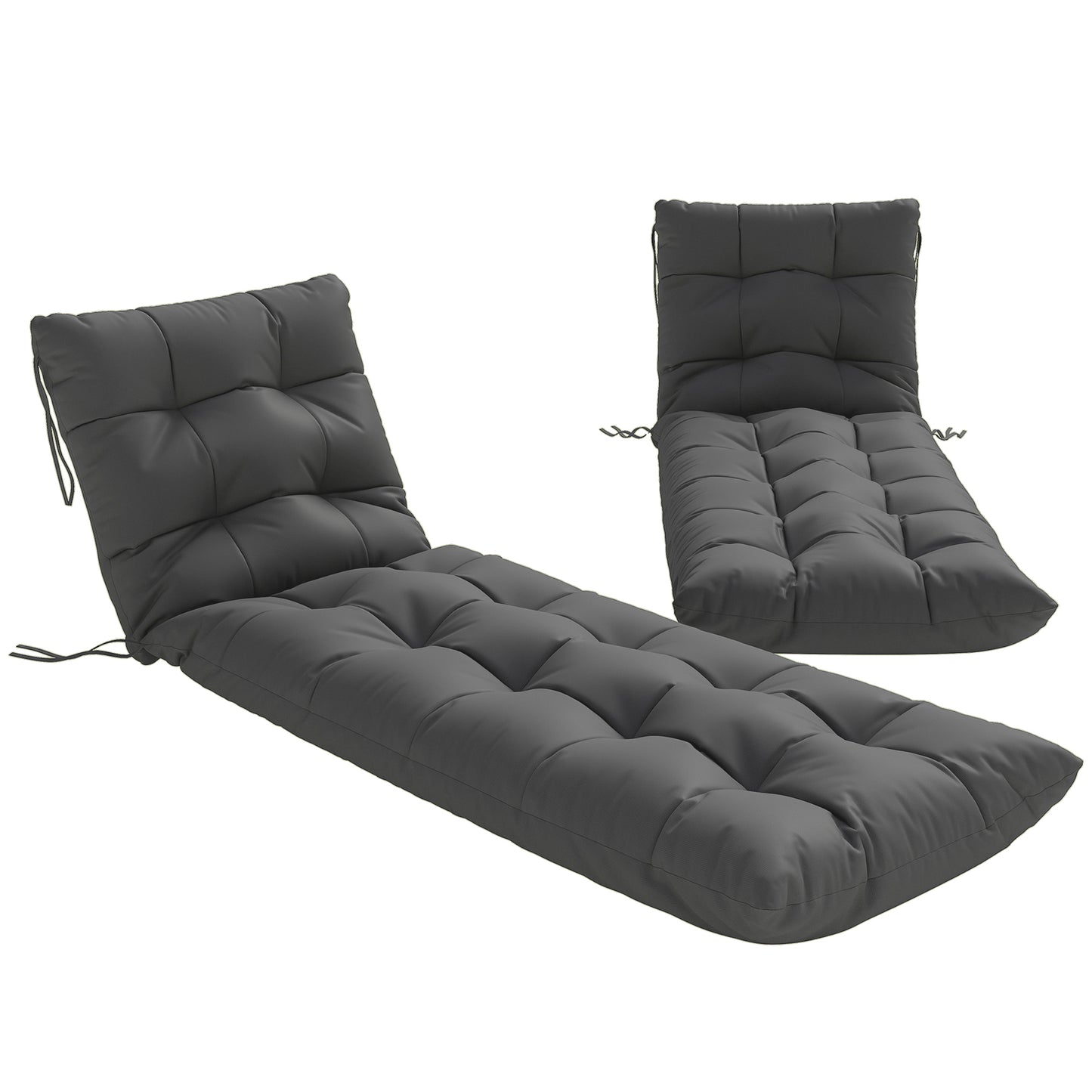 Photo of Outsunny Sun Lounger Cushions Only, Garden Lounge Chair Cushions Set of 2, Sunbed Replacement Pads with 4 Ties, Dark Grey in Grey colour on a white background