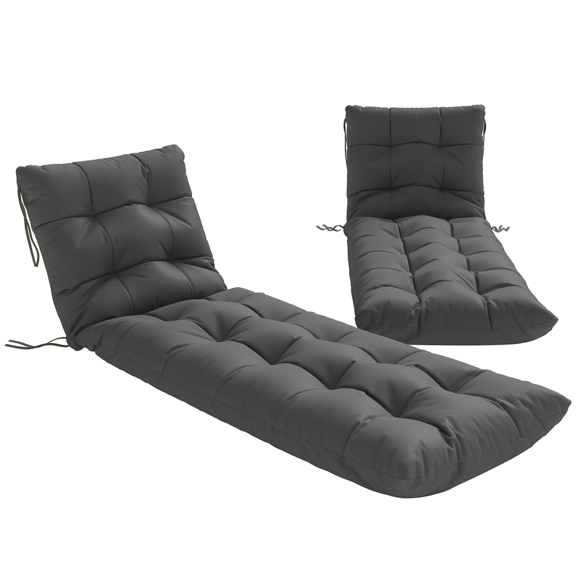 Photo of Outsunny Sun Lounger Cushions Only, Garden Lounge Chair Cushions Set of 2, Sunbed Replacement Pads with 4 Ties, Dark Grey in Grey colour on a white background