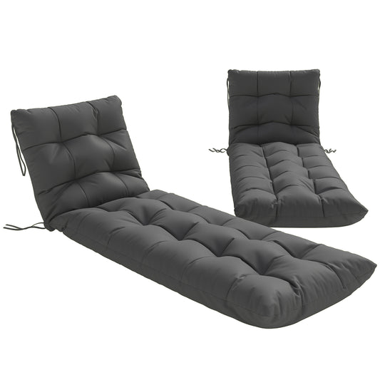 Photo of Outsunny Sun Lounger Cushions Only, Garden Lounge Chair Cushions Set of 2, Sunbed Replacement Pads with 4 Ties, Dark Grey in Grey colour on a white background