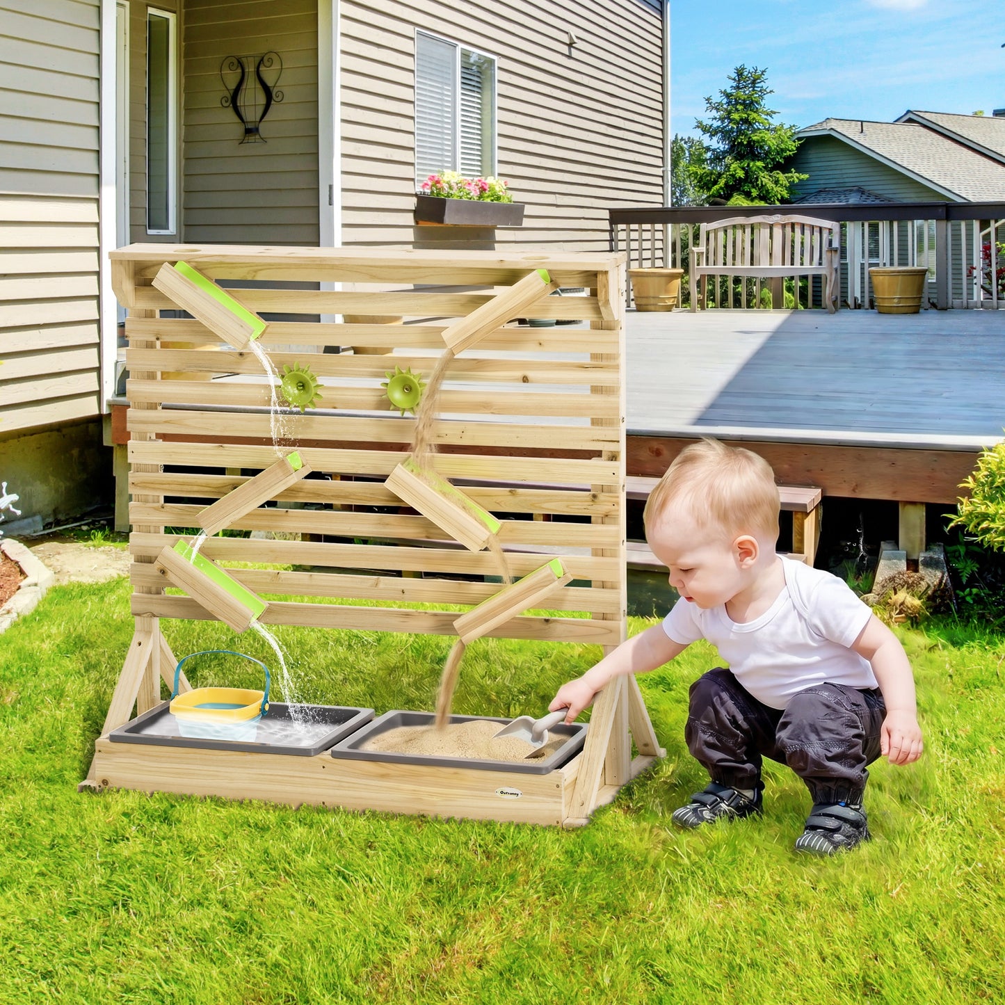Outsunny Outdoor Kids Running Water and Sand Playset, with 18 Accessories