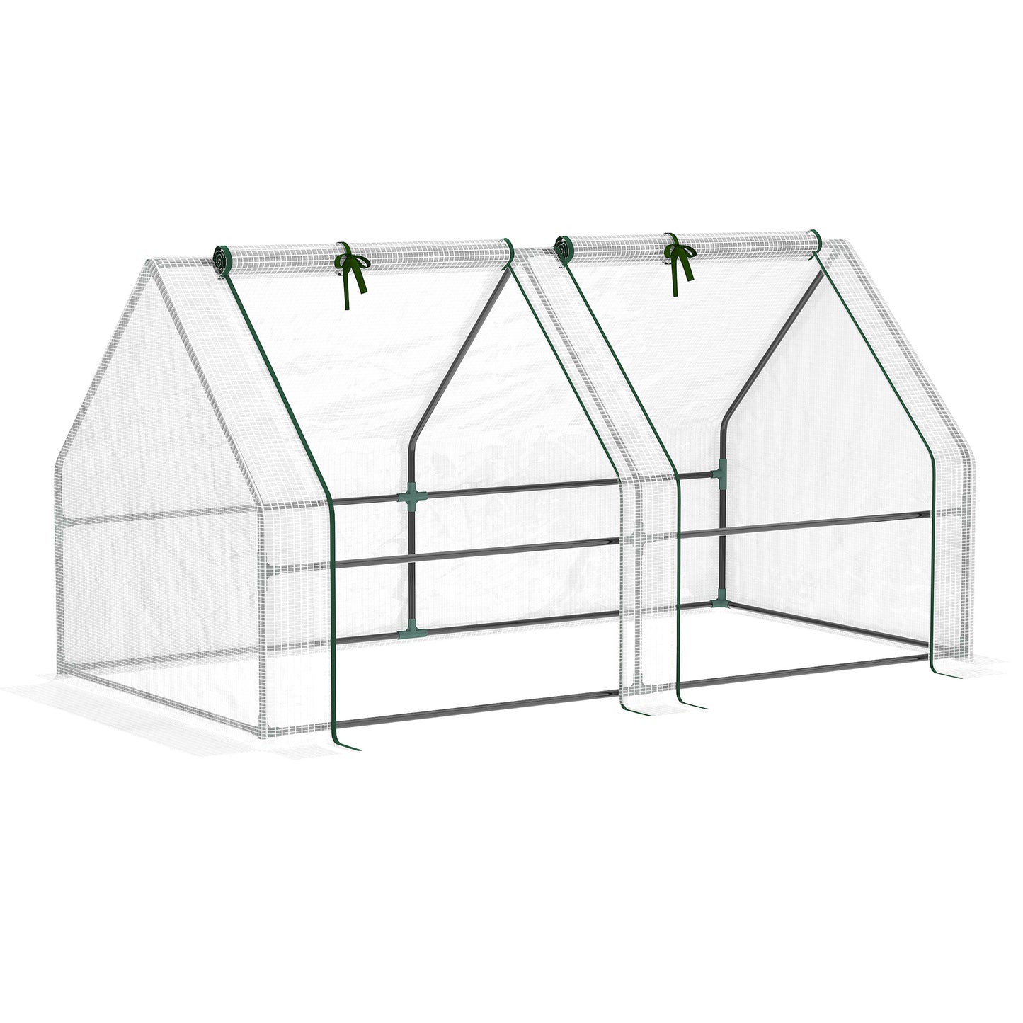 Photo of Outsunny Mini Small Greenhouse with Steel Frame & PE Cover & Zipped Window Poly tunnel Steeple for Plants Vegetables, 180 x 90 x 90 cm, White in White colour on a white background