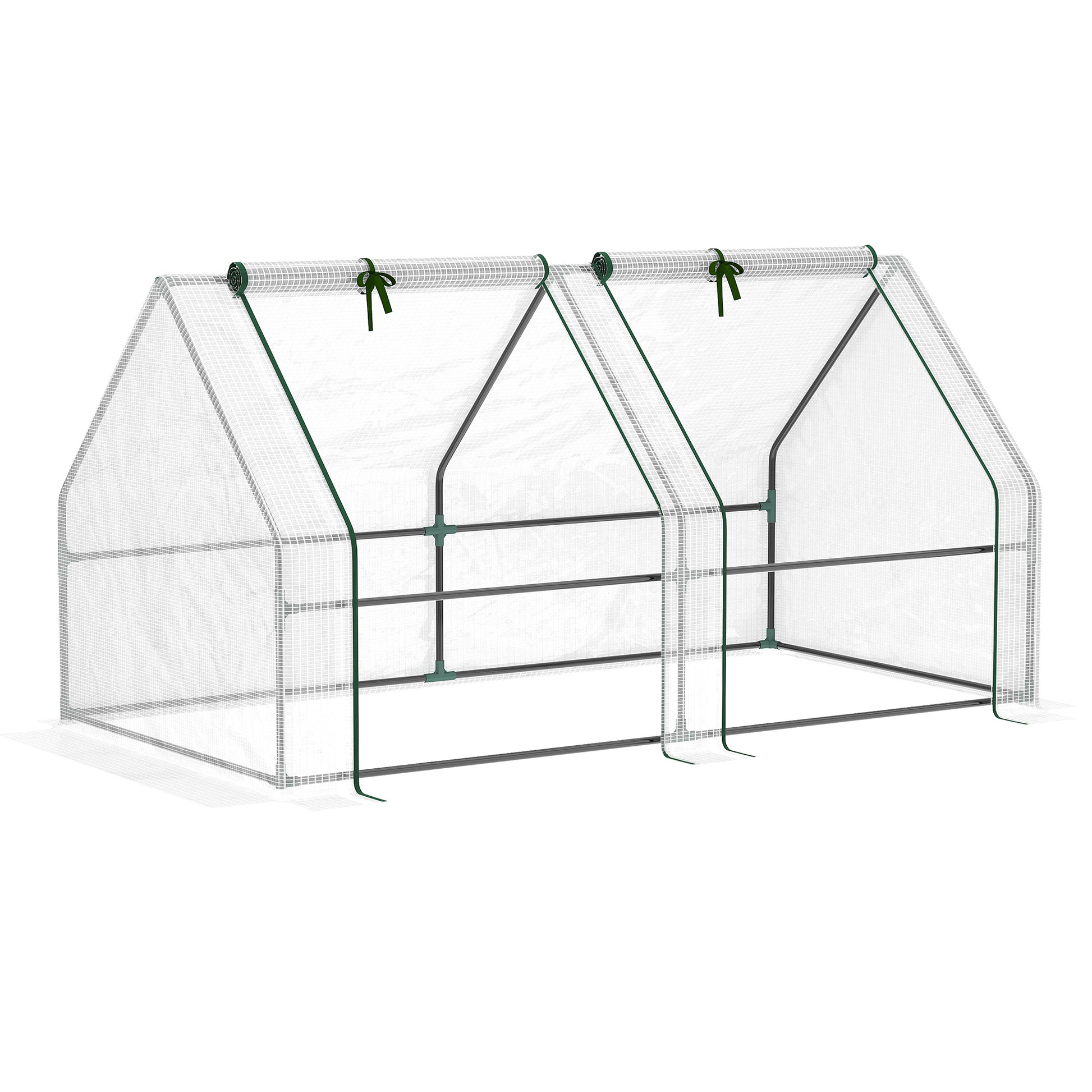 Photo of Outsunny Mini Small Greenhouse with Steel Frame & PE Cover & Zipped Window Poly tunnel Steeple for Plants Vegetables, 180 x 90 x 90 cm, White in White colour on a white background