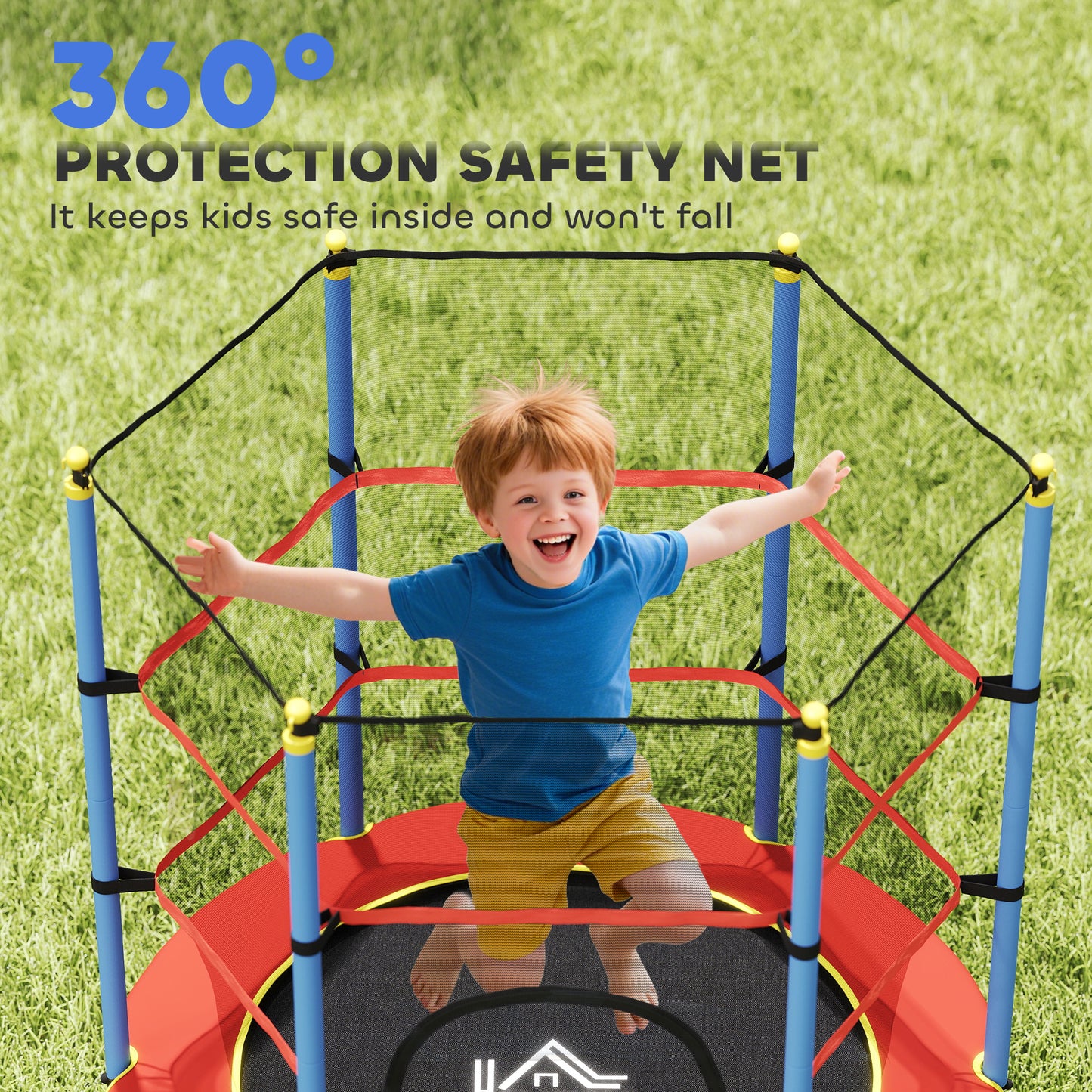 HOMCOM Kids Trampoline, with Safety Net, for Ages 3-10 Years