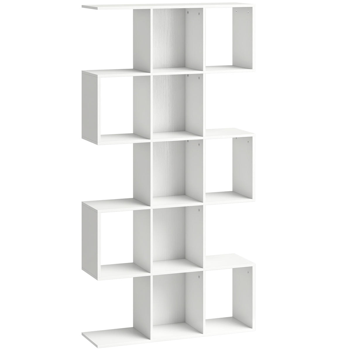 Photo of HOMCOM 5-Tier Bookshelf, S Shaped Geometric Bookcase with 15 Compartments, White Wood Effect in Effect colour on a white background