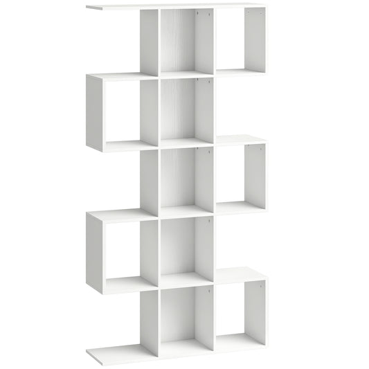 Photo of HOMCOM 5-Tier Bookshelf, S Shaped Geometric Bookcase with 15 Compartments, White Wood Effect in Effect colour on a white background
