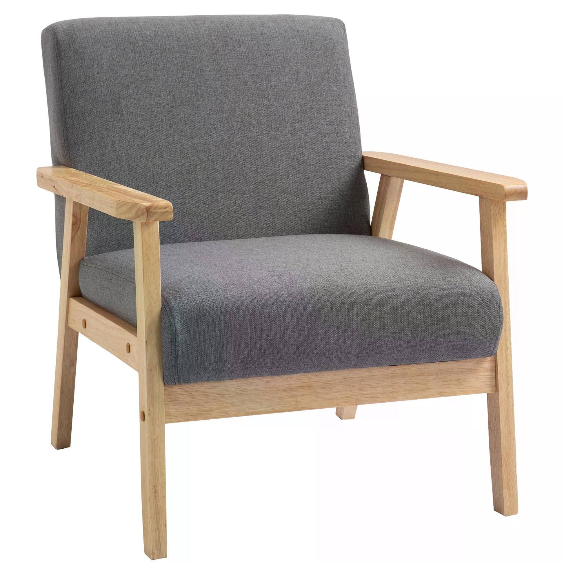 Photo of HOMCOM Minimalistic Wooden Frame Accent Chair, with Padded Seat in Seat colour on a white background