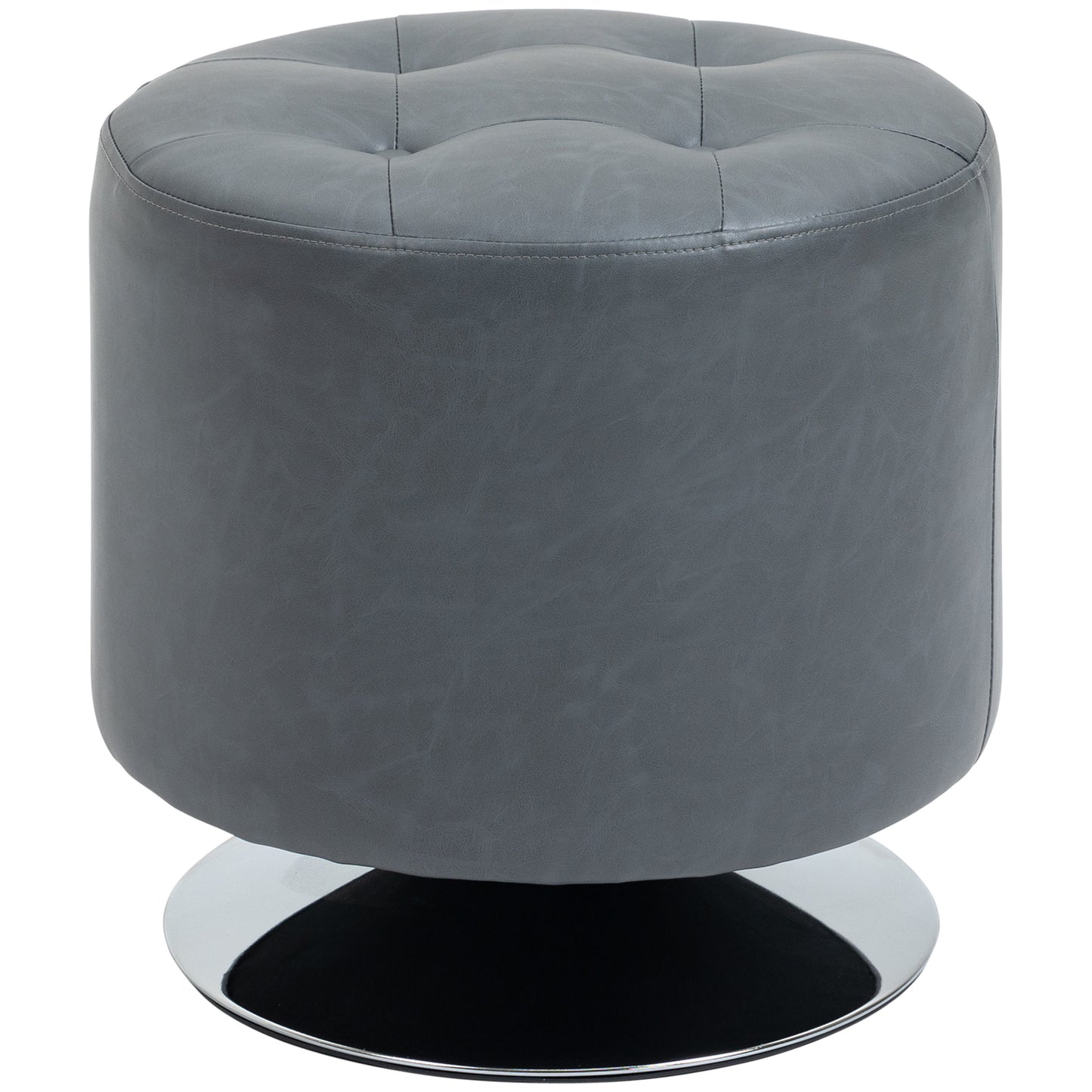 Photo of HOMCOM 360° Swivel Foot Stool Round PU Ottoman with Thick Sponge Padding and Solid Steel Base, Grey in Grey colour on a white background