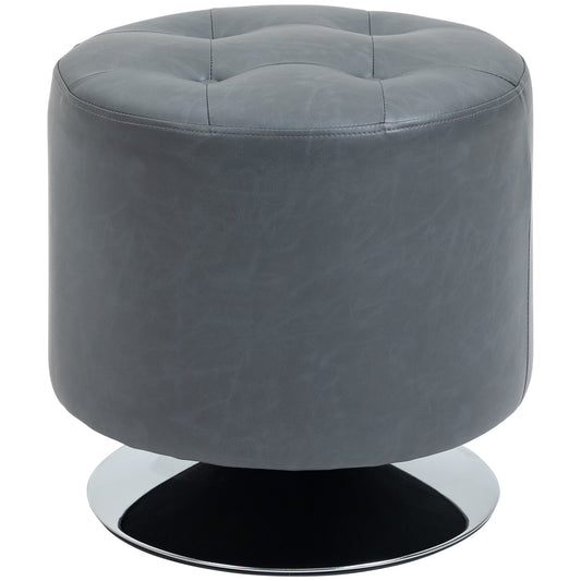 Photo of HOMCOM 360° Swivel Foot Stool Round PU Ottoman with Thick Sponge Padding and Solid Steel Base, Grey in Grey colour on a white background