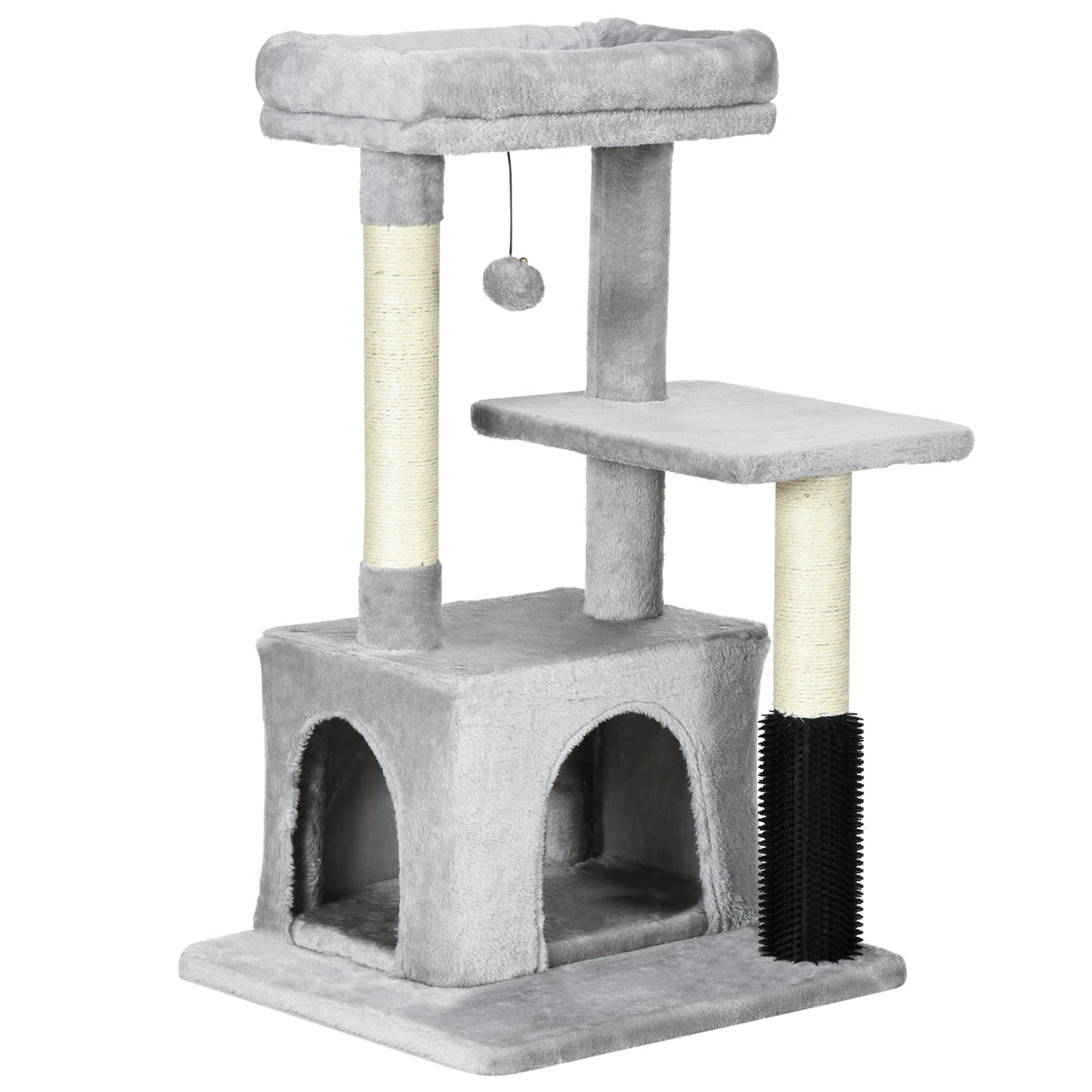 Photo of PawHut Cat Tree for Indoor Cats Climbing Tower Kitten Scratch Post Activity Center Kitten, Grey in Grey colour on a white background