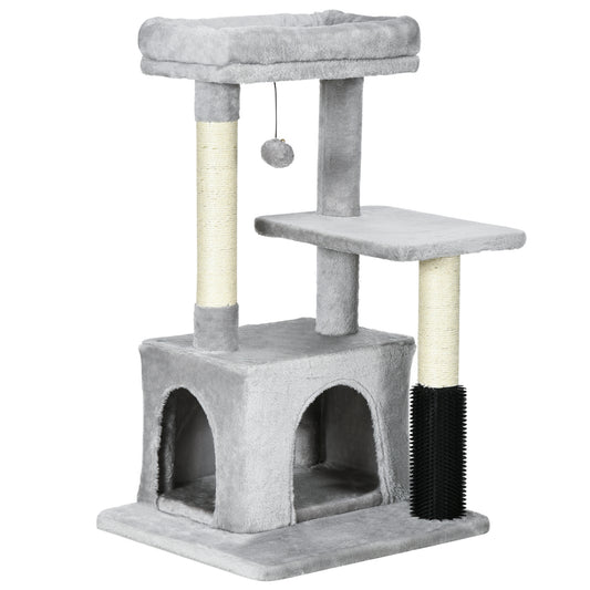 Photo of PawHut Cat Tree for Indoor Cats Climbing Tower Kitten Scratch Post Activity Center Kitten, Grey in Grey colour on a white background