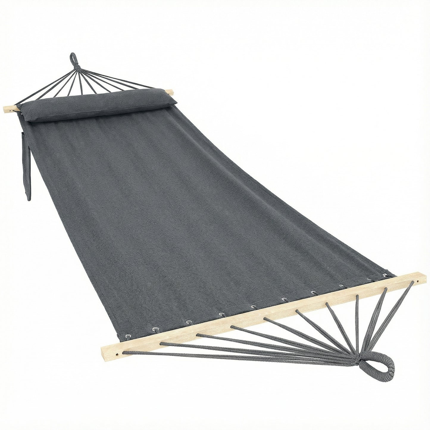 Photo of Outsunny Cotton Hammock, Soft Portable Swing Sleeping w/ Headrest & Side Pocket, Dark Grey in Grey colour on a white background