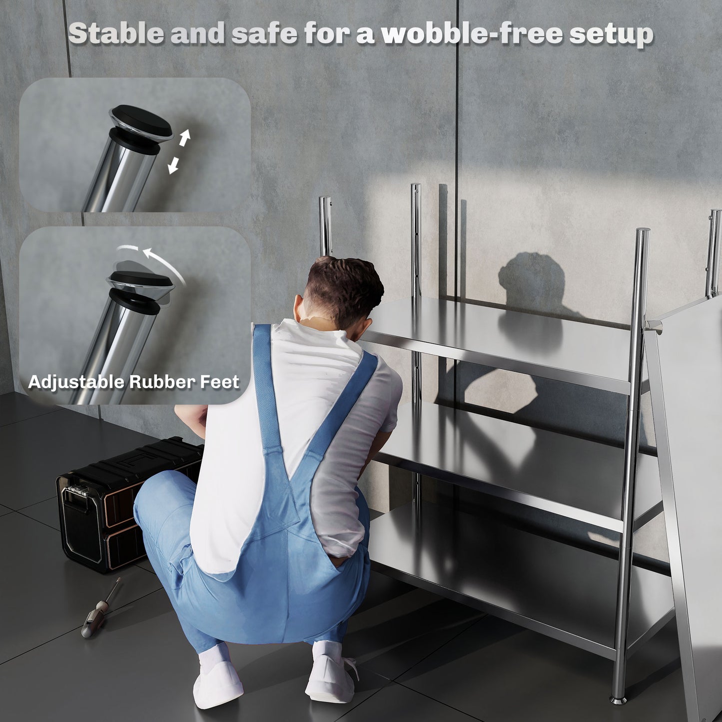 HOMCOM 4-Tier Bakers Rack with Storage, Stainless Steel Microwave Stand with Adjustable Shelves for Small Spaces, Kitchen Storage Unit for Spices, Pots and Pans, Silver Tone