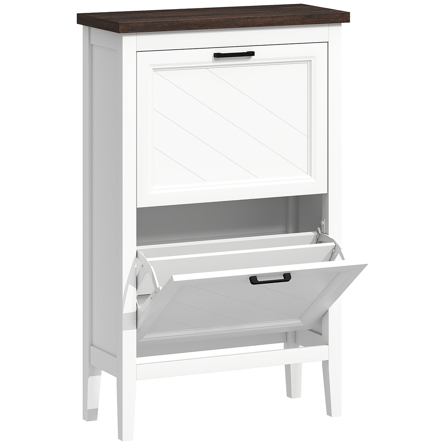 Photo of HOMCOM Shoe Cabinet with 2 Flip Drawers, Farmhouse Narrow Shoe Storage Cabinet with Adjustable Shelves, White in White colour on a white background