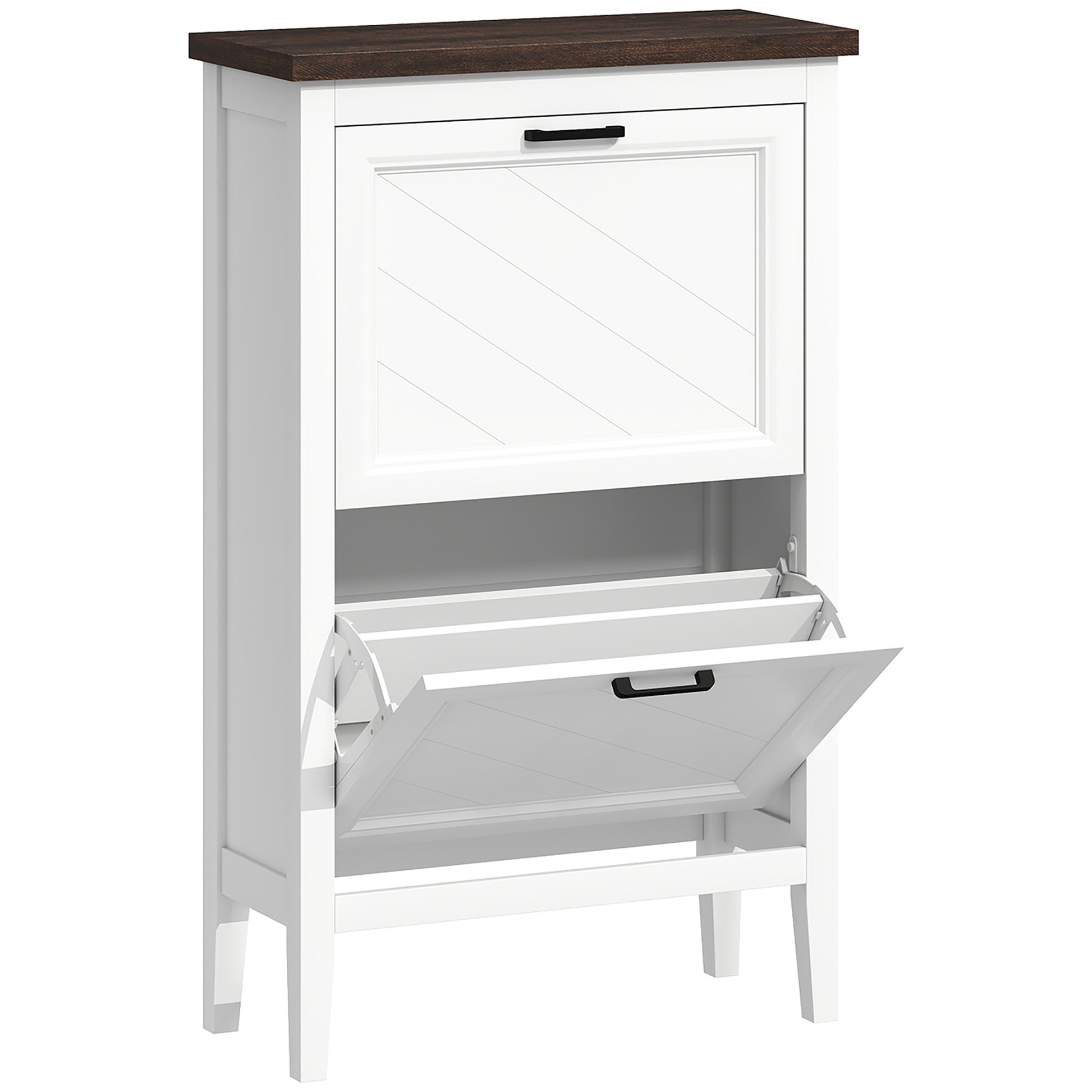Photo of HOMCOM Shoe Cabinet with 2 Flip Drawers, Farmhouse Narrow Shoe Storage Cabinet with Adjustable Shelves, White in White colour on a white background