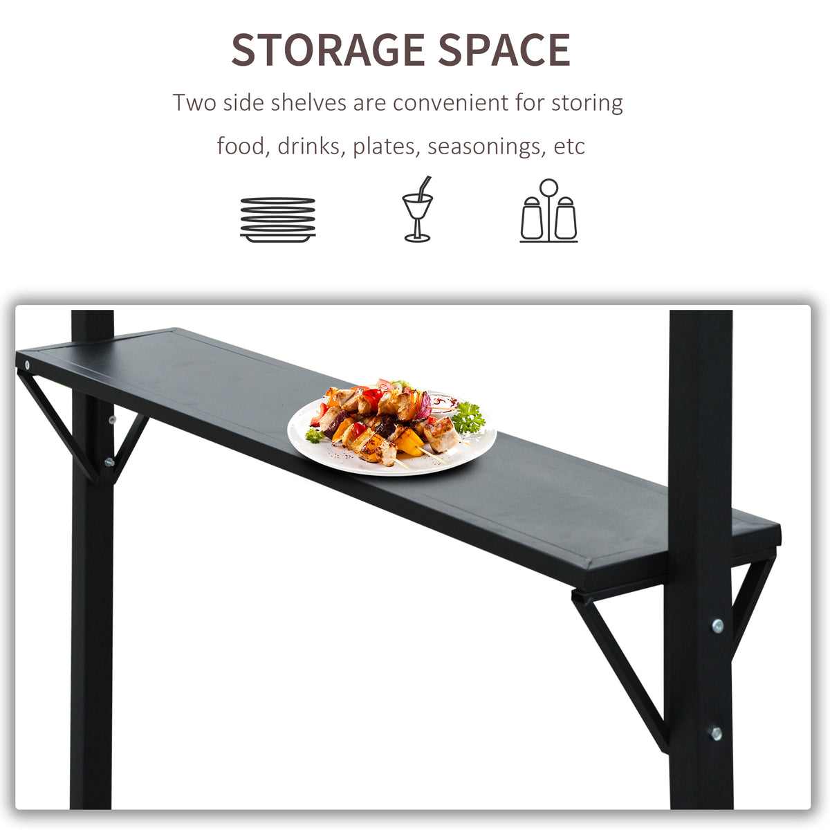 Outsunny grill gazebo side shelf with a plate of food
