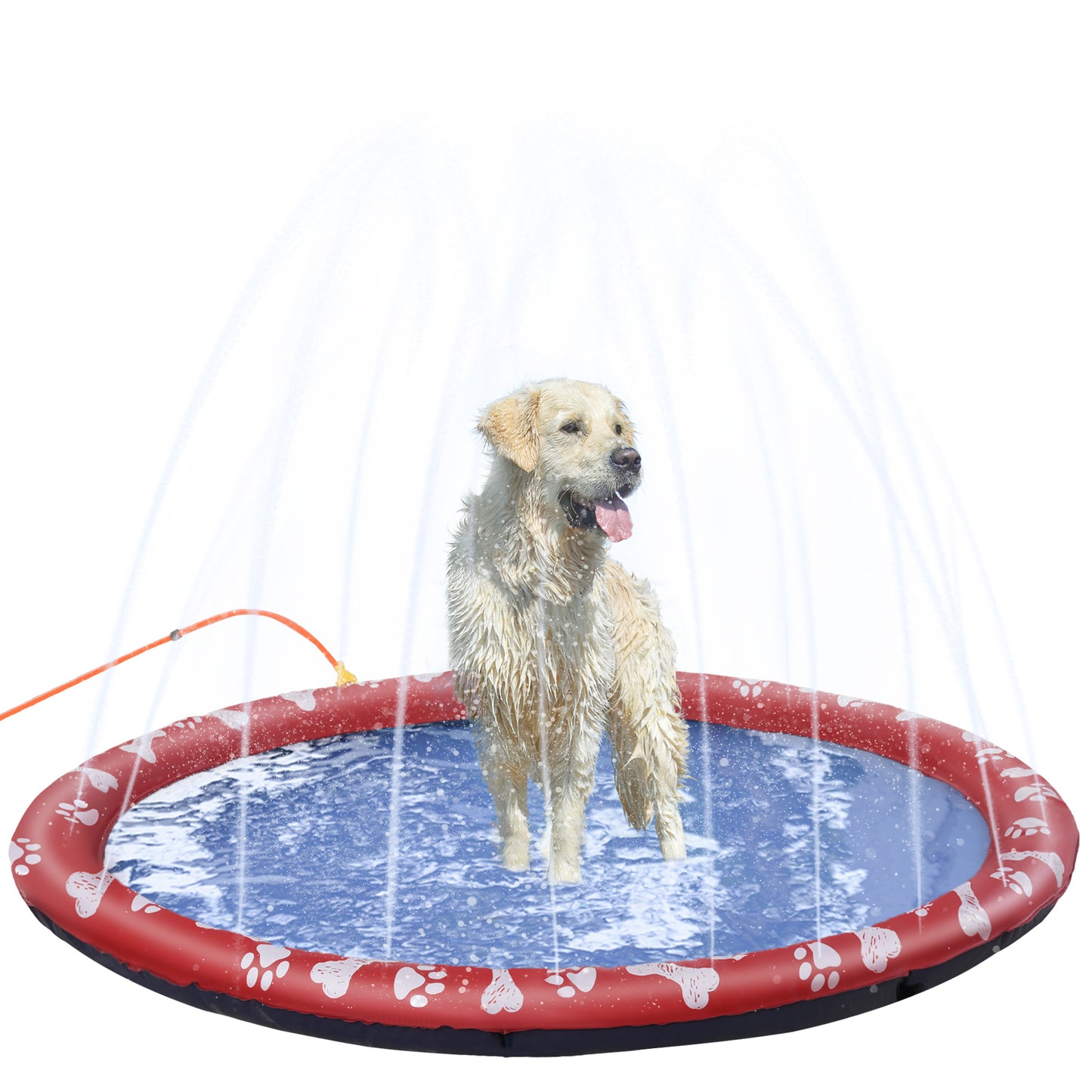 Photo of PawHut Dog Splash Pad, Pet Sprinkler Mat, Non-Slip Dog Paddling Pool, Foldable Outdoor Sprinkler and Splash Mat Water Play for Garden, Patio, Summer Fun, 170 cm in cm colour on a white background