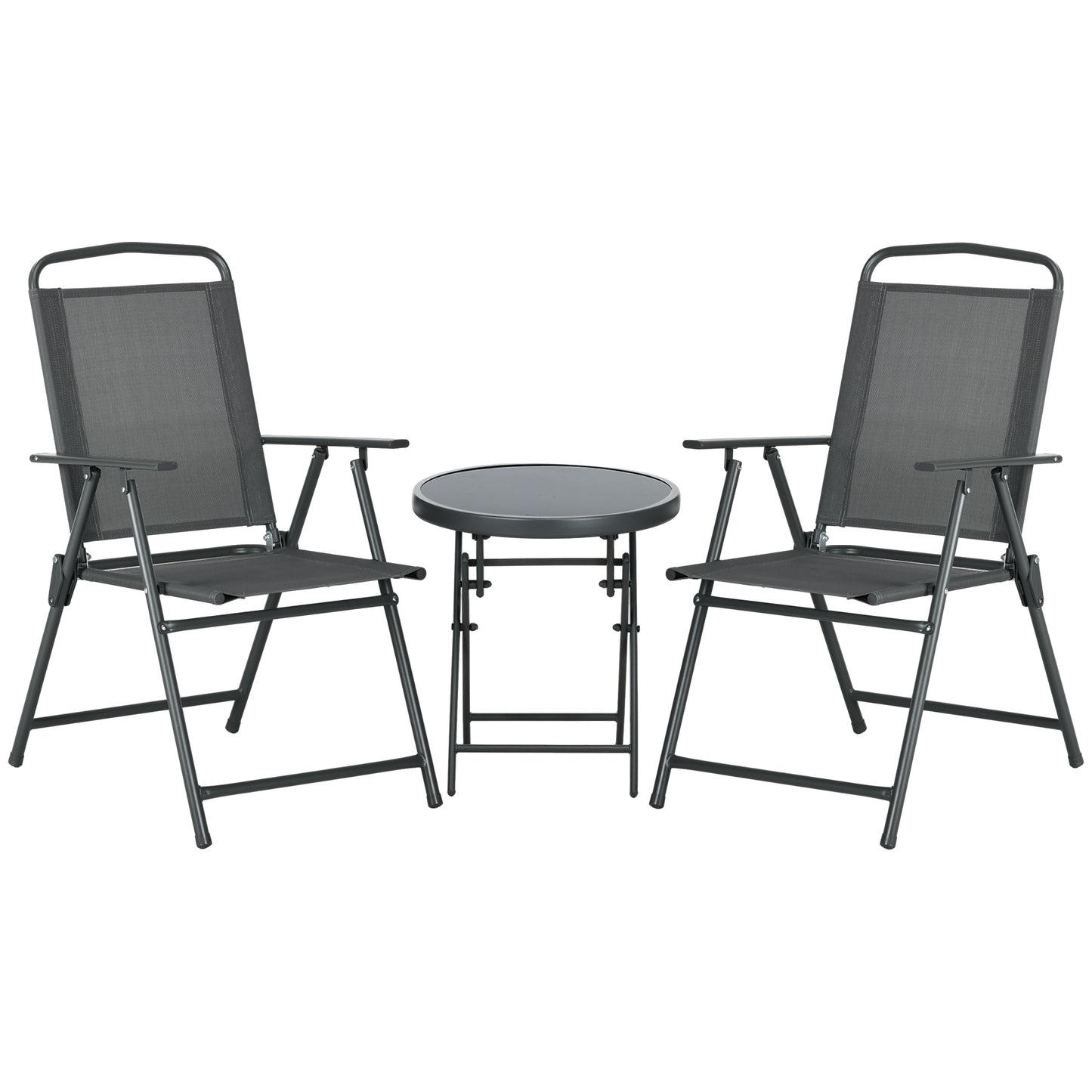Photo of Outsunny Three-Piece Garden Seat Set, with Glass-Top Table - Dark Grey in Grey colour on a white background