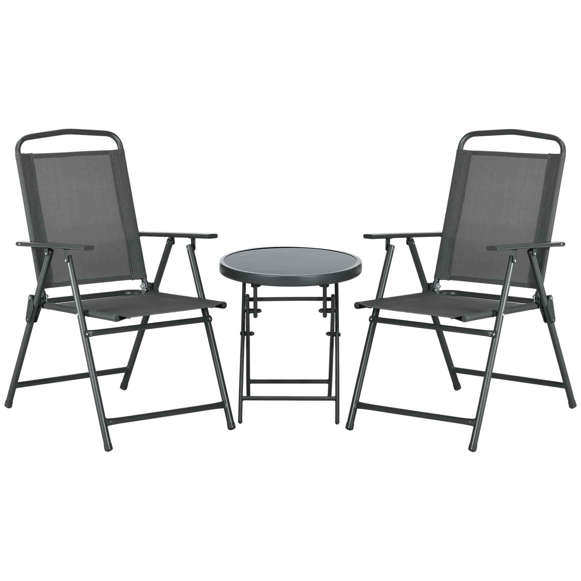 Photo of Outsunny Three-Piece Garden Seat Set, with Glass-Top Table - Dark Grey in Grey colour on a white background