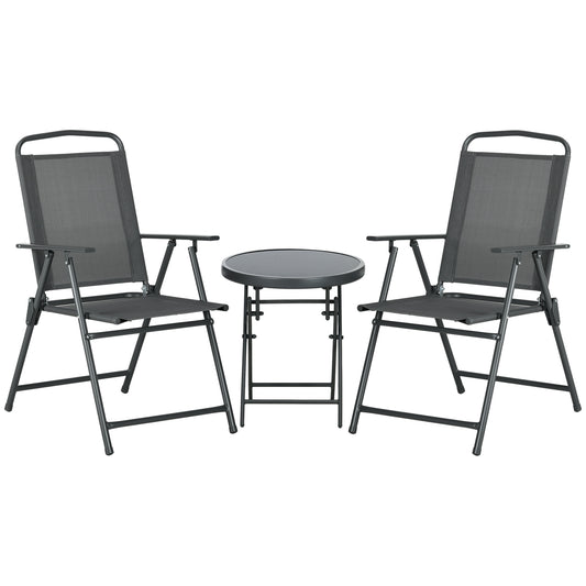 Photo of Outsunny Three-Piece Garden Seat Set, with Glass-Top Table - Dark Grey in Grey colour on a white background