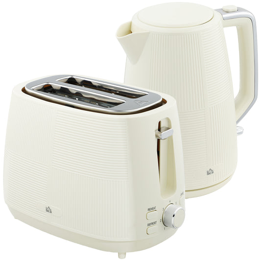 Photo of HOMCOM Kettle and Toaster Set, 1.7L 3000W Fast Boil Kettle & 2 Slice Toaster Kitchen Set with 7 Level Browning Controls, Defrost, Reheat, Boil-dry Protection, Cream White in White colour on a white background