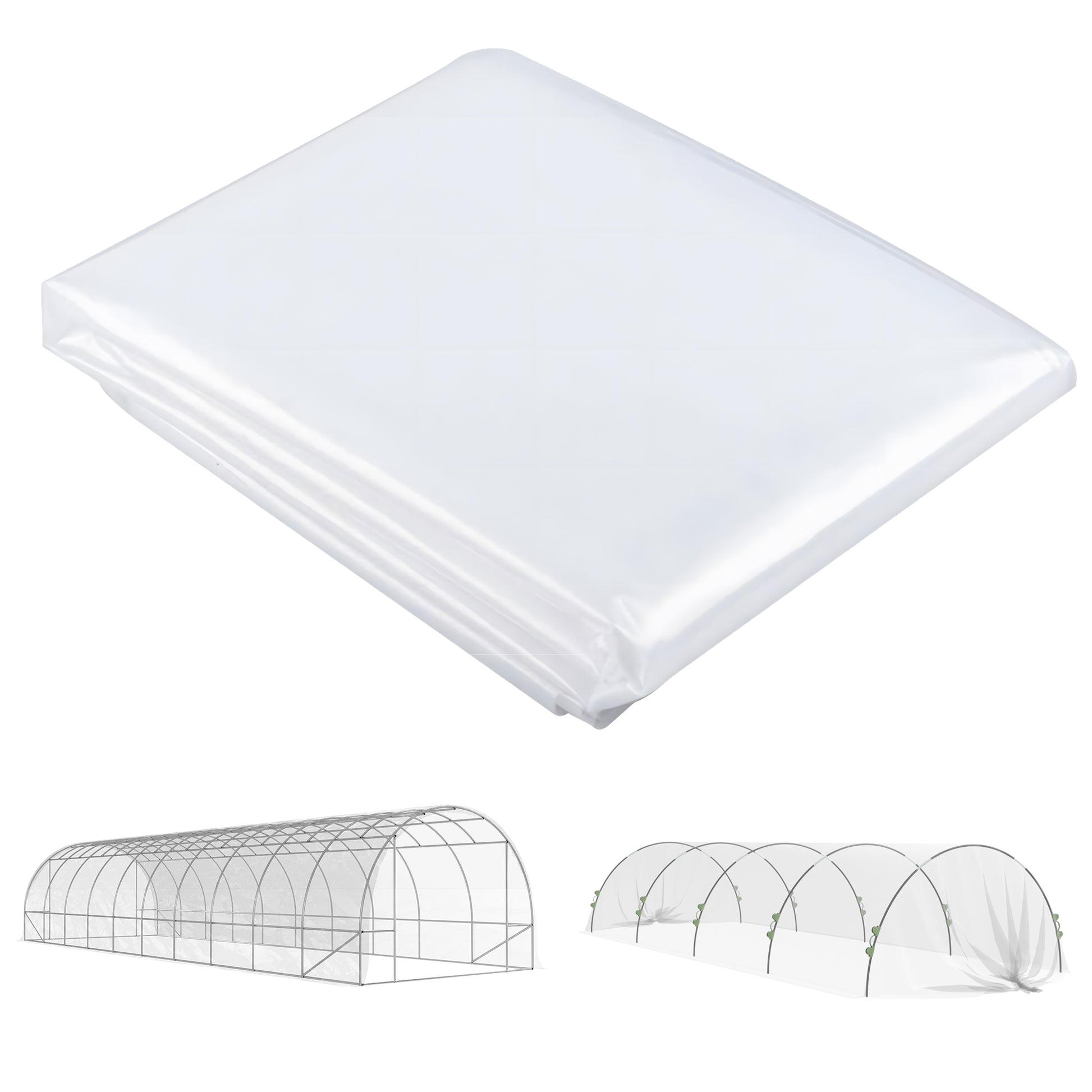 Photo of Outsunny 6 X 10m Heavy Duty (150um/6mil) Polypropylene Greenhouse Cover Replacement, UV Resistant Waterproof Plastic Polytunnel Cover, Clear in Clear colour on a white background