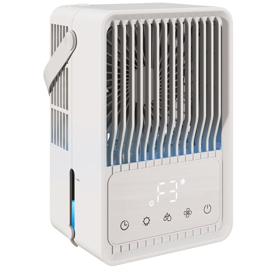 Photo of HOMCOM Portable Air Conditioner, 4-in-1 Mini Air Cooler with 3 Wind Speed, 2 Mist Mode, 7 Colour RGB Light, White in White colour on a white background
