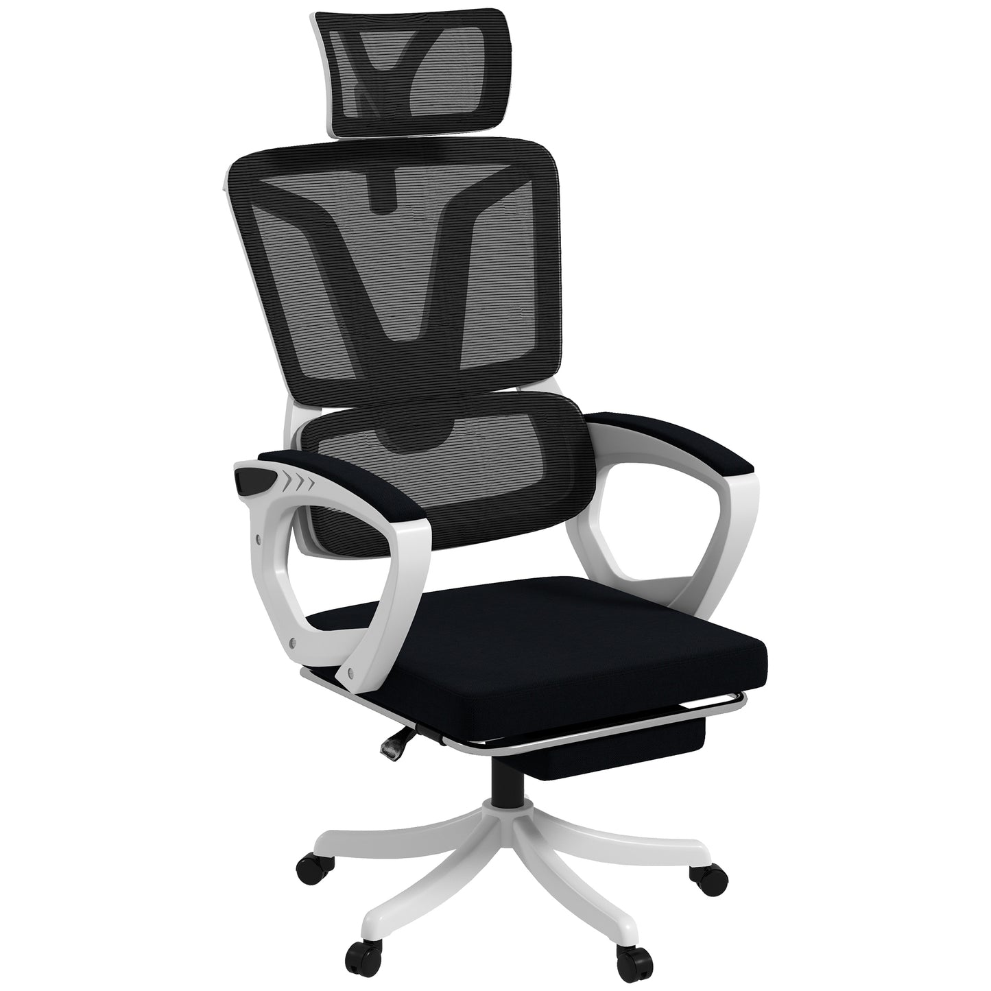 Photo of Vinsetto Ergonomic Office Chair, High Back Desk Chair, Reclining Mesh Computer Chair with Adjustable Headrest, Lumbar Support, Foot Rest, Swivel Wheels, Adjustable Height, Black in Black colour on a white background