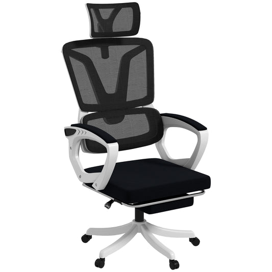 Photo of Vinsetto Ergonomic Office Chair, High Back Desk Chair, Reclining Mesh Computer Chair with Adjustable Headrest, Lumbar Support, Foot Rest, Swivel Wheels, Adjustable Height, Black in Black colour on a white background