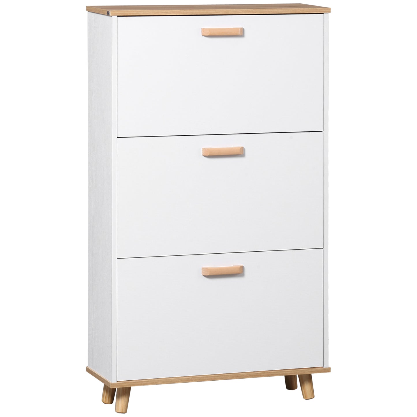 Photo of HOMCOM Narrow Shoe Cabinet, Slim Shoe Storage Cabinet with 3 Flip Drawers and Adjustable Shelves, 12 Pair of Shoes Organizer for Hallway, Entryway, White in White colour on a white background