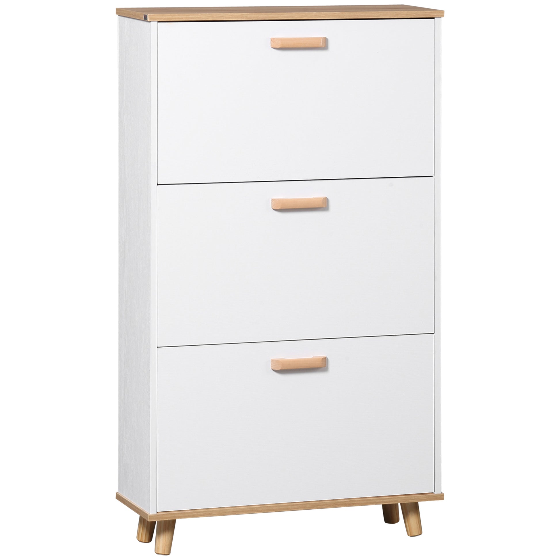 Photo of HOMCOM Narrow Shoe Cabinet, Slim Shoe Storage Cabinet with 3 Flip Drawers and Adjustable Shelves, 12 Pair of Shoes Organizer for Hallway, Entryway, White in White colour on a white background