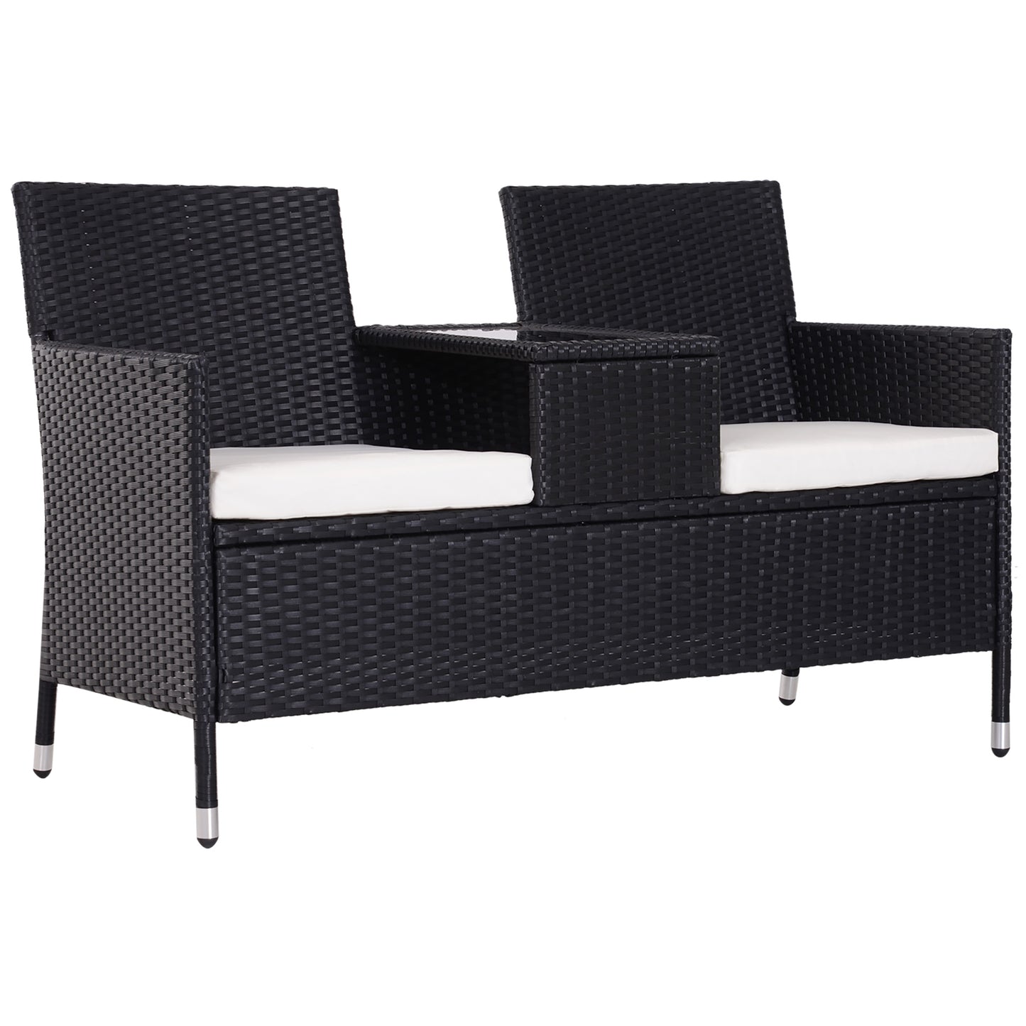 Photo of Outsunny 2-Seater Rattan Chair Set W/Middle Tea Table-Black in Table-Black colour on a white background