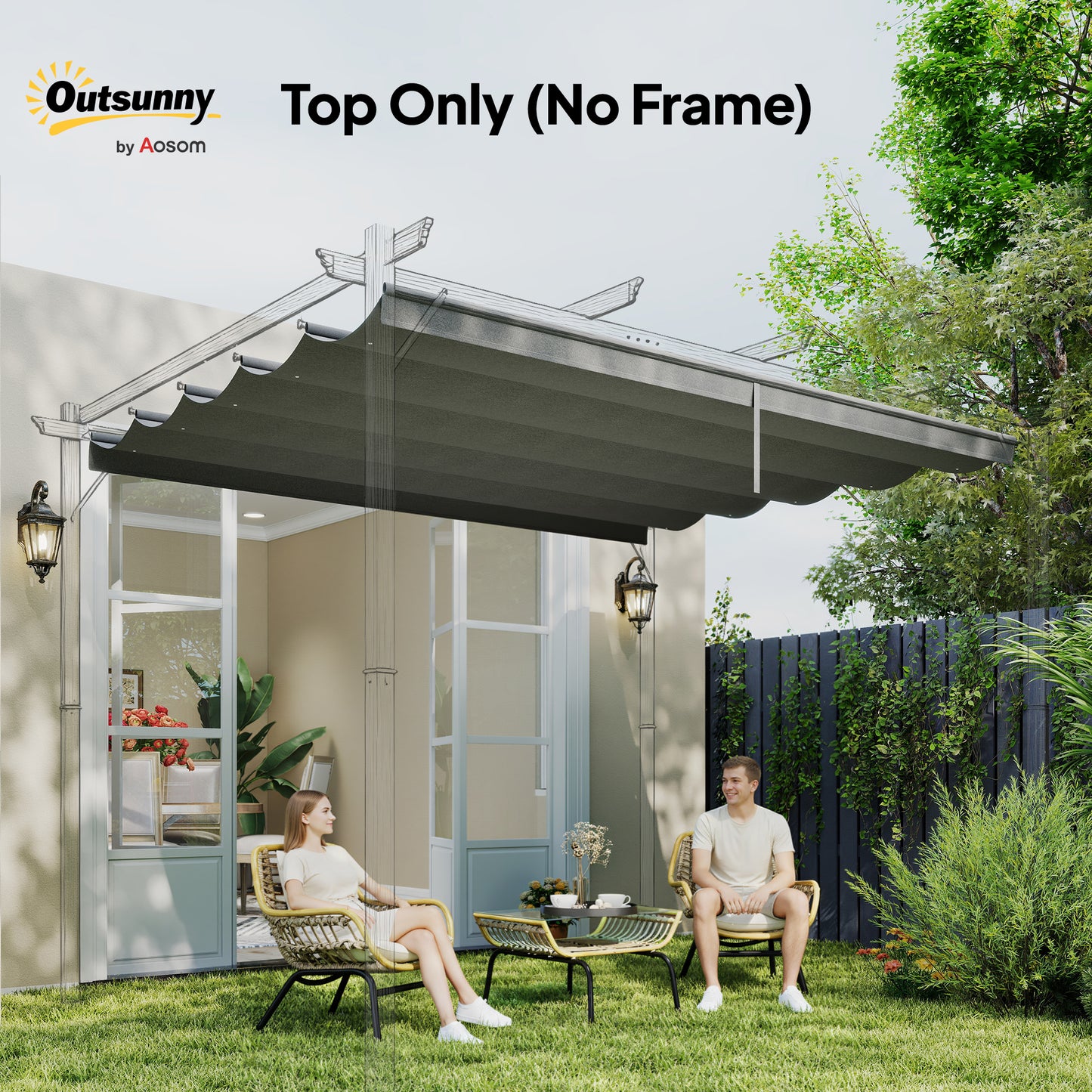 Outsunny Retractable Pergola Cover, 2.55 x 2.5 m Replacement Canopy Fabric for 3 x 3 m Frame, Roof Top Only, Light Grey