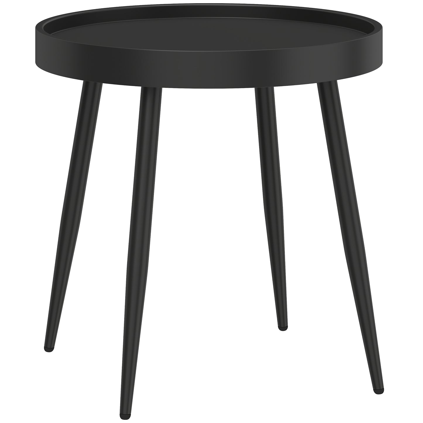 Photo of Outsunny 49.5 cm Round Garden Table, Small Outdoor Coffee Side Table with Plastic Tray-Style Top, Metal Legs, Black in Black colour on a white background