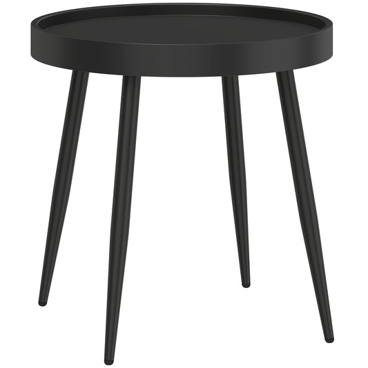 Photo of Outsunny 49.5 cm Round Garden Table, Small Outdoor Coffee Side Table with Plastic Tray-Style Top, Metal Legs, Black in Black colour on a white background