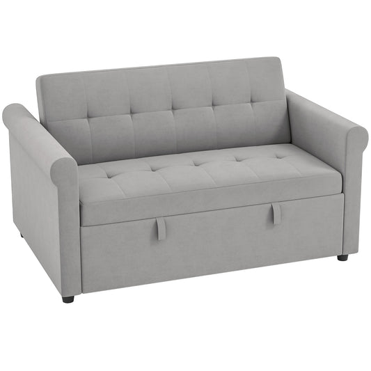 Photo of HOMCOM Two-Seater Velvet-Feel Sofa Bed - Grey in Grey colour on a white background