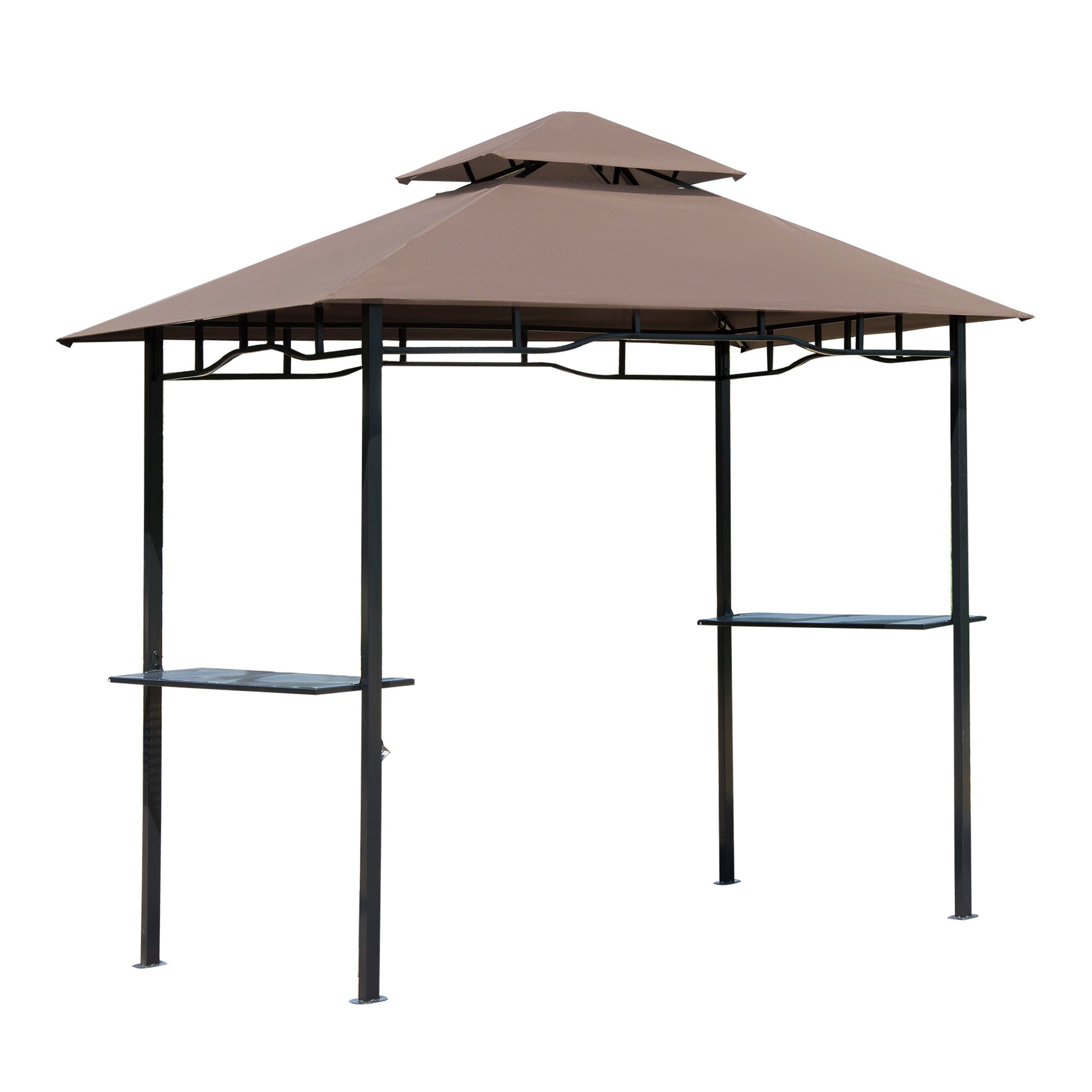 Photo of Outsunny 2.5x1.5m (8'x5') Grill Gazebo Canopy, Double Tiered Outdoor BBQ Gazebo Shelter with 2 Side Shelves for Garden, Patio, Barbecue, Picnic, Coffee in Coffee colour on a white background