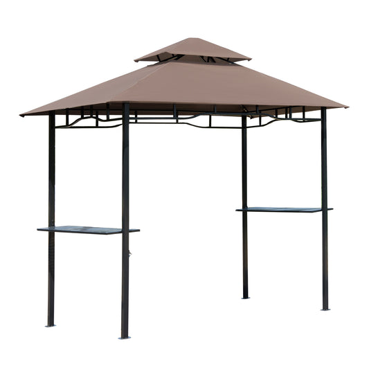 Photo of Outsunny 2.5x1.5m (8'x5') Grill Gazebo Canopy, Double Tiered Outdoor BBQ Gazebo Shelter with 2 Side Shelves for Garden, Patio, Barbecue, Picnic, Coffee in Coffee colour on a white background
