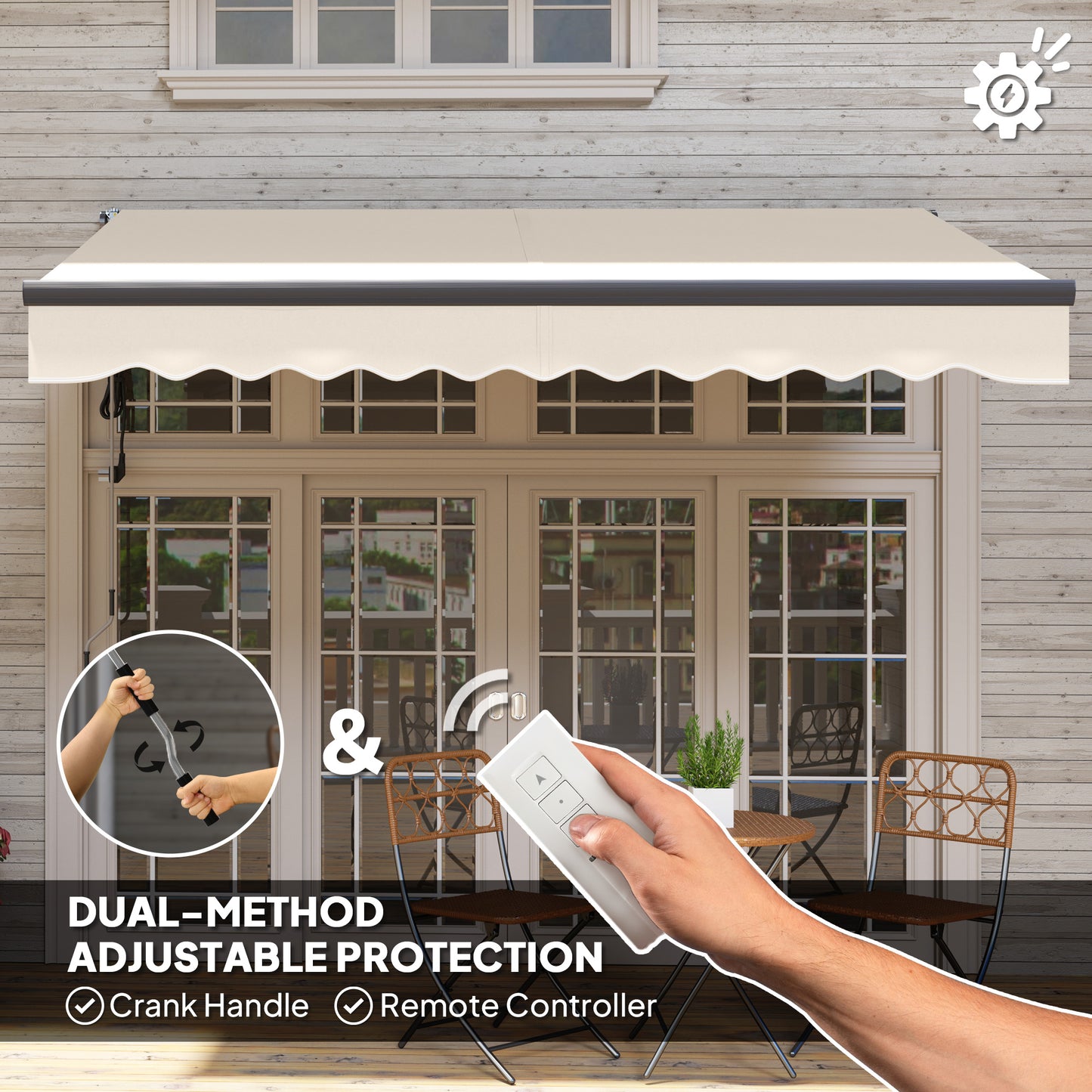 Outsunny 2.5 x 2m Electric Awning with Remote Controller, Aluminium Frame Retractable Awning, Beige